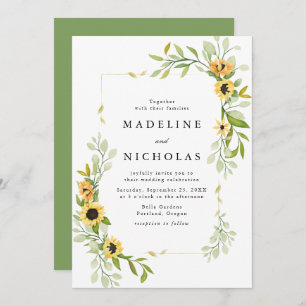 Invitation Aquarelle Mariage de tournesols et verdure
