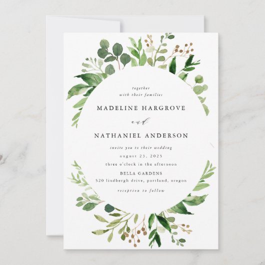 Invitation Aquarelle Mariage de verdure (Devant)