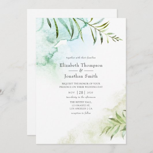 Invitation Aquarelle Mariage de verdure (Devant / Derrière)