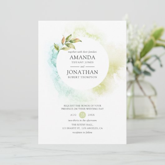 Invitation Aquarelle Mariage de verdure (Debout devant)