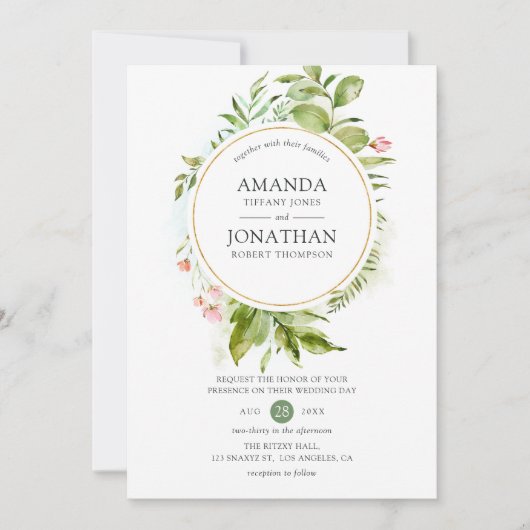 Invitation Aquarelle Mariage de verdure (Devant)