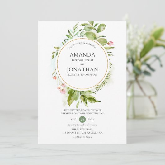 Invitation Aquarelle Mariage de verdure (Debout devant)