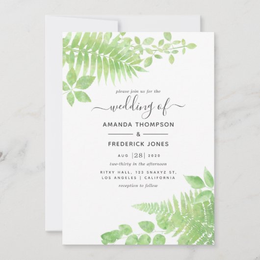 Invitation Aquarelle Mariage de verdure (Devant)