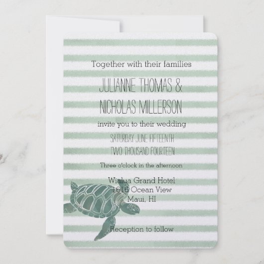 Invitation Aquarelle Mariage des rayures de tortue marine (Devant)