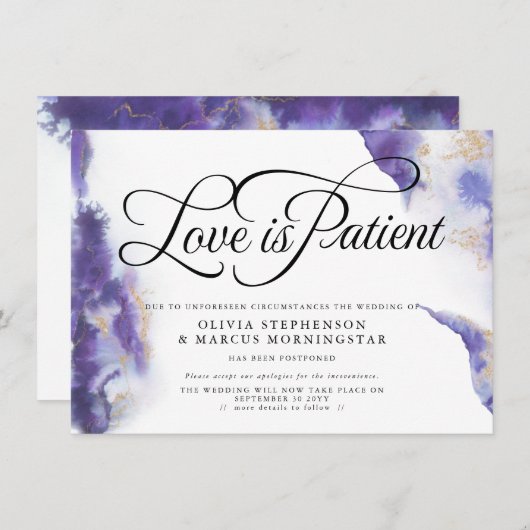 Invitation Aquarelle Mariage différée Agate pourpre (Devant / Derrière)