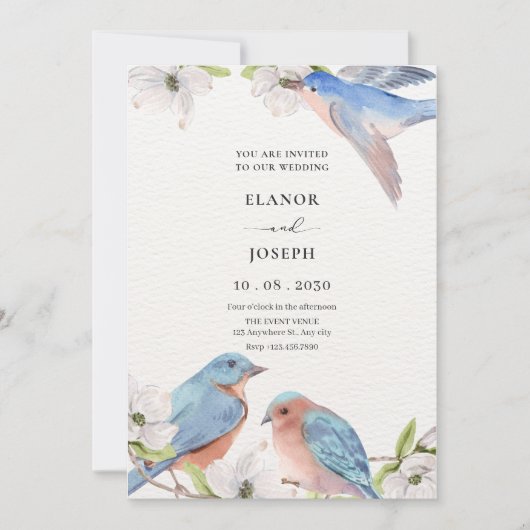 Invitation Aquarelle mariage d'oiseau floral (Devant)