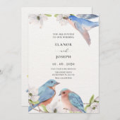 Invitation Aquarelle mariage d'oiseau floral (Devant / Derrière)