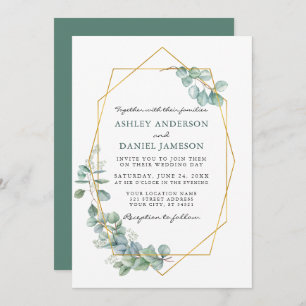 Invitation Aquarelle mariage Eucalyptus Verdure Gold Frame