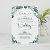 Invitation Aquarelle mariage Eucalyptus Vert (Debout devant)