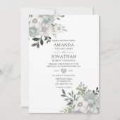 Invitation Aquarelle Mariage floral argent Sage (Devant)