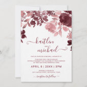 Invitation Aquarelle Mariage Floral - Bourgogne et rose (Devant)