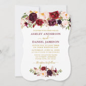 Invitation Aquarelle Mariage Floral Bourgogne or (Devant)