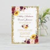 Invitation Aquarelle Mariage Floral Bourgogne Parties scintil (Debout devant)
