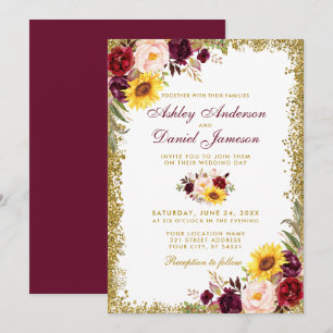Invitation Aquarelle Mariage Floral Bourgogne Parties scintil