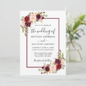 Invitation Aquarelle mariage Floral Bourgogne Photo (Debout devant)