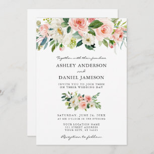 Invitation Aquarelle mariage Florale rose pâle photo