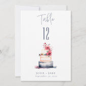 Invitation Aquarelle mariage gâteau Tableau Numéro de siège T (Devant)