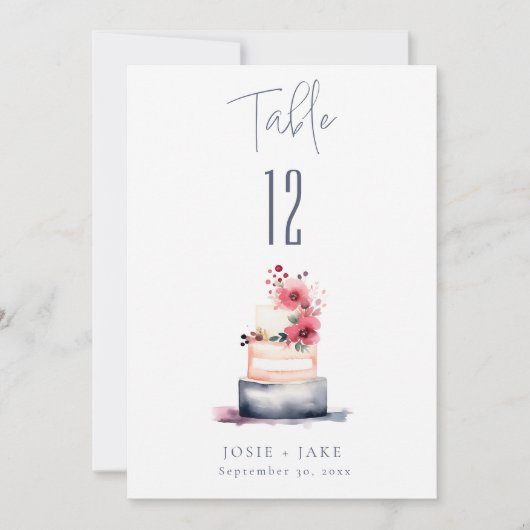 Invitation Aquarelle mariage gâteau Tableau Numéro de siège T (Devant)
