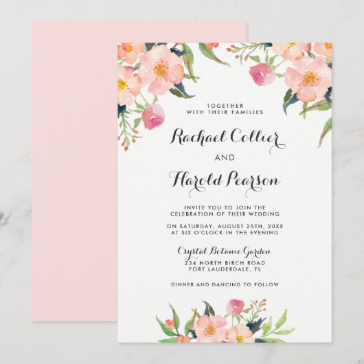 Invitation Aquarelle mariage Jardin botanique Floral (Devant / Derrière)