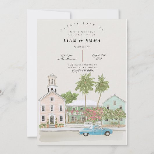 Invitation Aquarelle MARIAGE KEY WEST Floride keys (Devant)