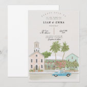Invitation Aquarelle MARIAGE KEY WEST Floride keys (Devant / Derrière)
