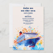 Invitation Aquarelle Mariage Nautilus Plage Croisière Palmier (Devant)