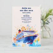 Invitation Aquarelle Mariage Nautilus Plage Croisière Palmier (Debout devant)