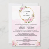 Invitation Aquarelle Mariage or rose (Devant)
