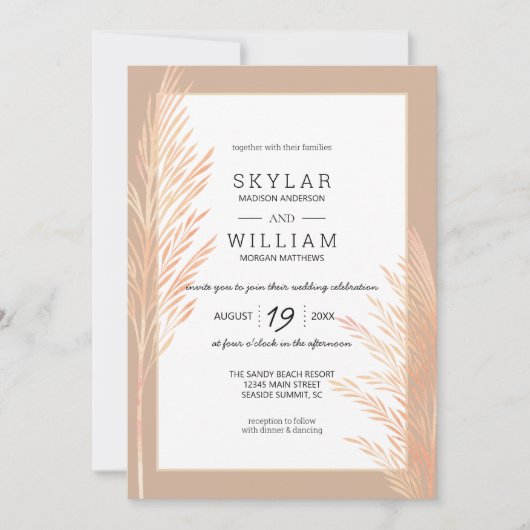 Invitation Aquarelle Mariage Pampas Chic Neutre (Devant)