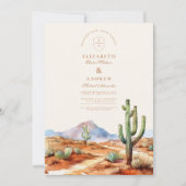 Invitation Aquarelle Mariage paysage du désert de Cactus (Devant)