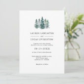 Invitation Aquarelle mariage Pins rustiques Arbres verts prof (Debout devant)