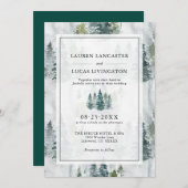 Invitation Aquarelle mariage Pins Rustiques Vert Profond Dans (Devant / Derrière)