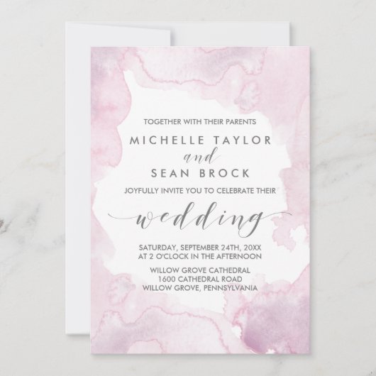 Invitation Aquarelle | Mariage rose et violet (Devant)