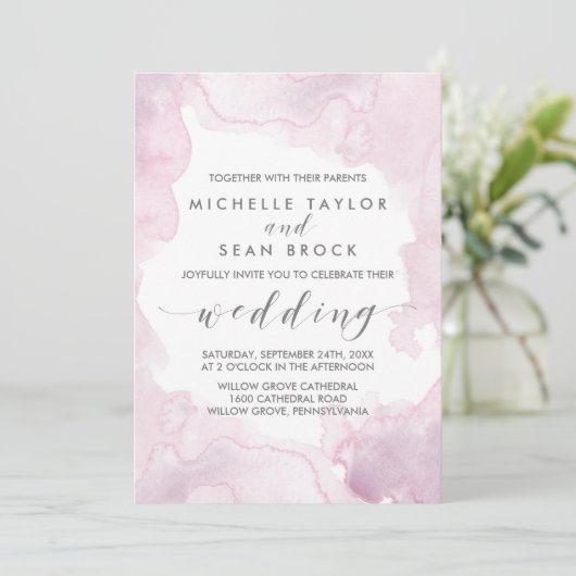 Invitation Aquarelle | Mariage rose et violet (Debout devant)