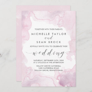 Invitation Aquarelle Mariage rose et violet