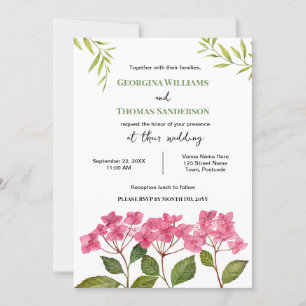 Invitation Aquarelle mariage rose Hydrangea Lacecaps