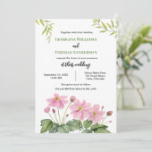 Invitation Aquarelle mariage rose japonais anémone (Debout devant)