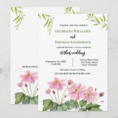 Invitation Aquarelle mariage rose japonais anémone (Devant / Derrière)