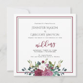 Invitation Aquarelle mariage Roses blanches à la canneberge (Devant)