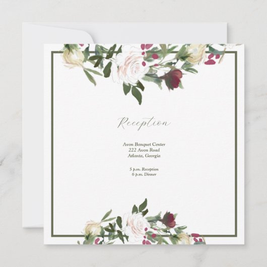 Invitation Aquarelle mariage Roses blanches Fleurs de cannebe (Dos)