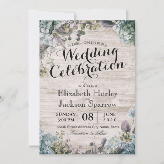 Invitation Aquarelle Mariage rustique Botanique Floral & Bois (Devant)