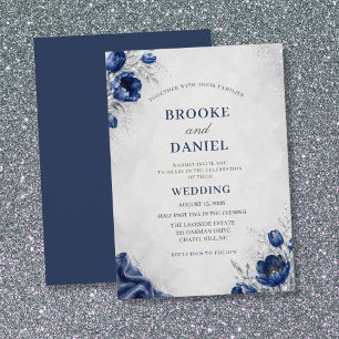 Invitation Aquarelle Mariage Soie Tulipe Navy Paillettes Arge