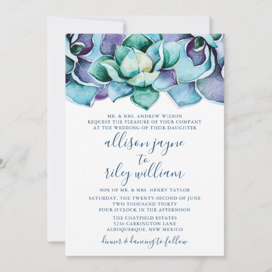 Invitation Aquarelle Mariage Succulent (Devant)