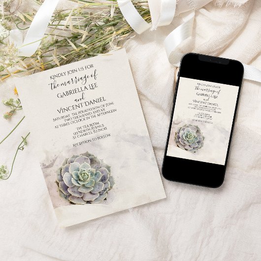 Invitation Aquarelle Mariage Succulent