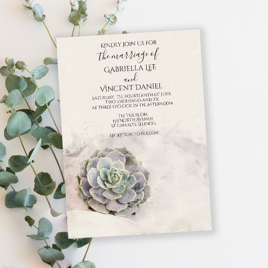Invitation Aquarelle Mariage Succulent