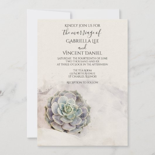 Invitation Aquarelle Mariage Succulent (Devant)