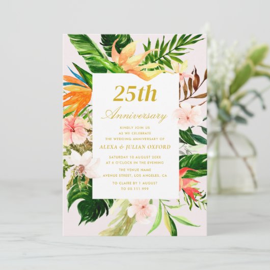 Invitation aquarelle mariage tropical (Debout devant)