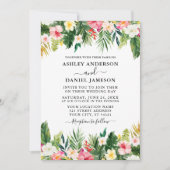 Invitation Aquarelle mariage Tropical Floral Vert rose (Devant)