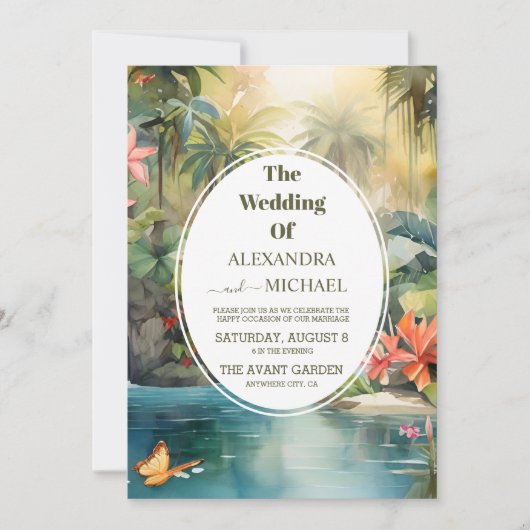 Invitation Aquarelle Mariage tropicale Florale (Devant)