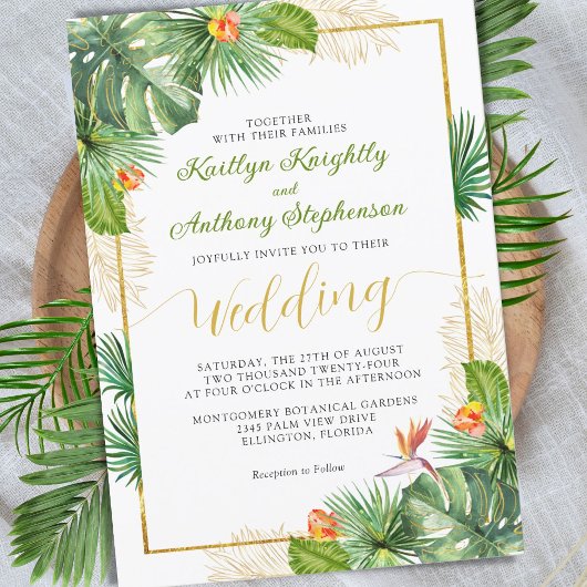 Invitation Aquarelle Mariage tropicale or floral